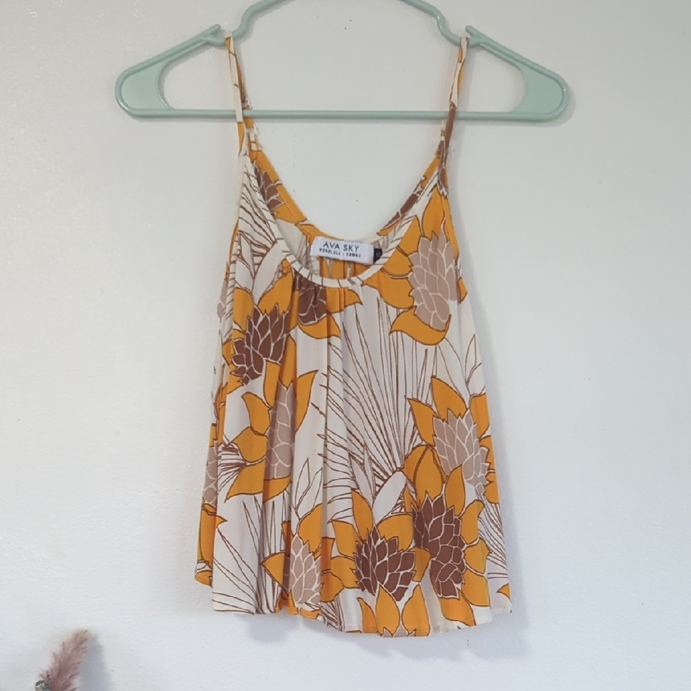 Ava Sky Women's Floral Top - Orange and Brown